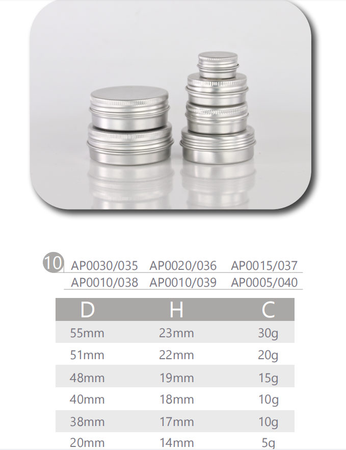 Tarro de crema de aluminio puro de plata de 5g 10g 15g 20g 30g