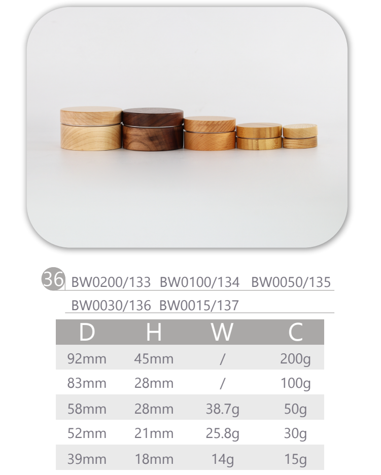 15g 30g 50g 100g 200g cubierta de bambú tarros cosméticos de aluminio