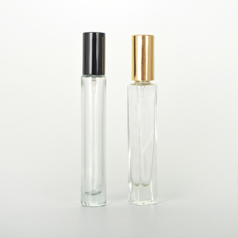 Botella de spray de vidrio de tamaño pequeño de 10 ml con tubo de vidrio delgado de alta claridad Pulverizador de niebla de metal y plástico
