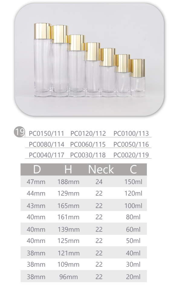 Empaquetado de botella de loción de vidrio transparente de 150 ml