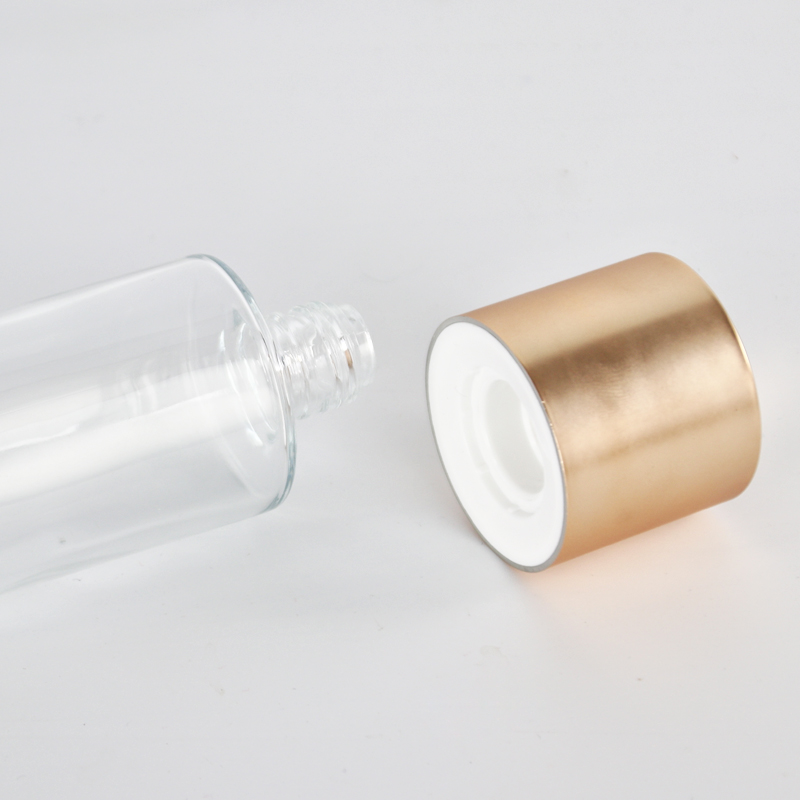 Botella de tóner de vidrio transparente de 200 ml con tapa de rosca dorada