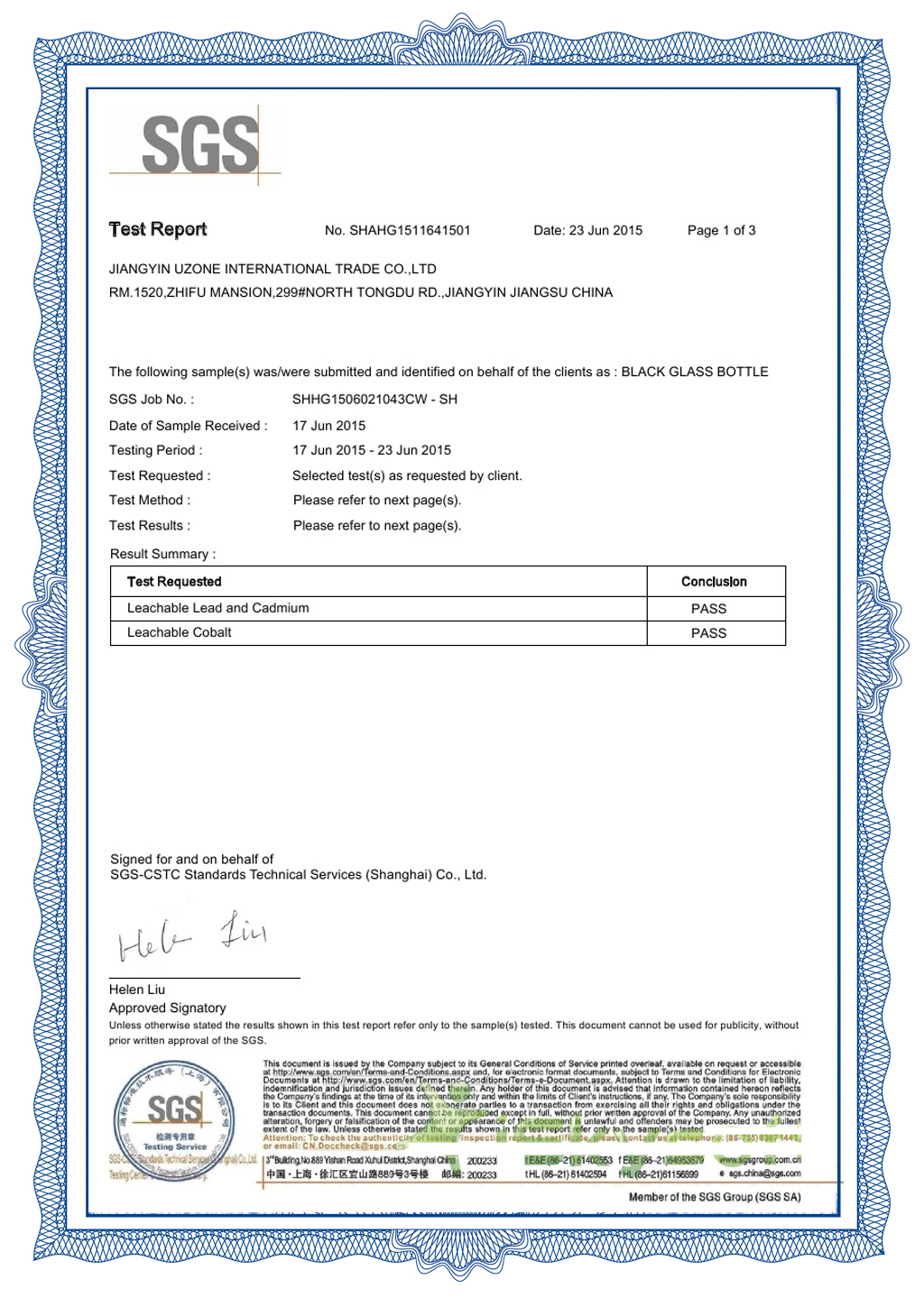 Certificación SGS-1