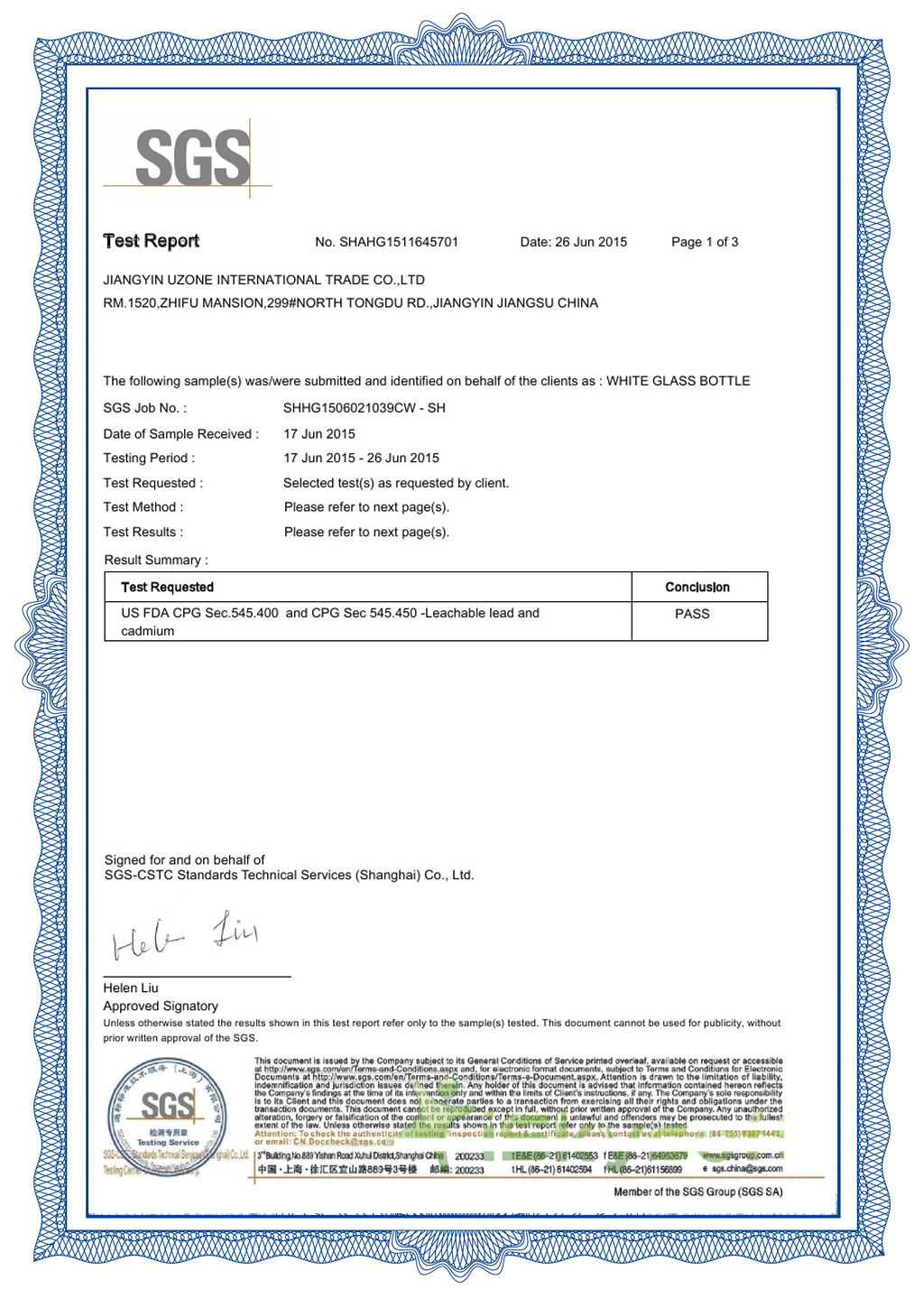 Certificación SGS-3